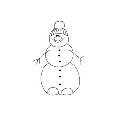 Cute smiling snowman in a hat. Blue Snow Face Smile Illustration Vector Isolated White Background