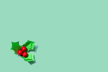 Christmas holly berries - Paper craft - flat lay