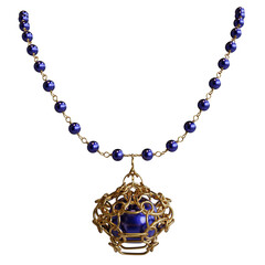 A 3D rendered royal necklace isolated on a white background. 