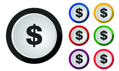Money icon set. With 7 color options