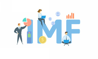 IMF, International Monetary Fund. Concept with keyword, people and icons. Flat vector illustration. Isolated on white background.