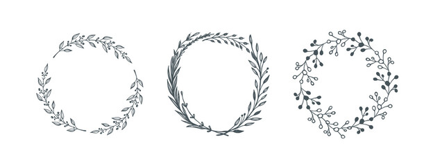 Hand drawn decorative floral round wreath frame