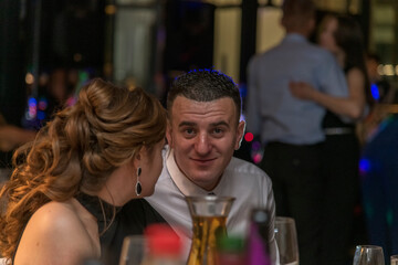 Beautiful couple in a restaurant, London, UK
