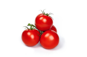A group of tomatoes on a white background. Tomatoes are isolated. Red tomatoes on a branch.
