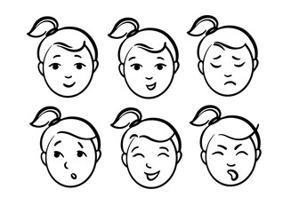 girls with different types of moods. Set of faces.
