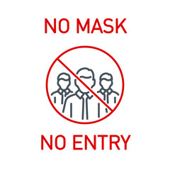 No Face Mask, No Entry Wrong and Right Wear red line Icon banner isolated on white background. No entry without face mask sign. Coronavirus covid19 prevention creative illustration banner.