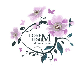 Beautiful floral frame with pink flowers. Vector illustration