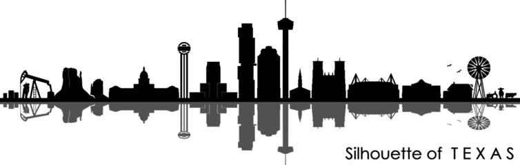 HOUSTON AUSTIN DALLAS SAN ANTONIO Texas SKYLINE City Outline Silhouette

