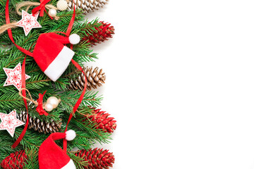 Festive fir branches with decoration and space for your advertising.