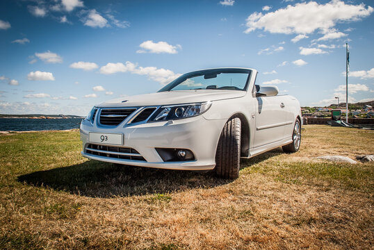 Fiskebackskil, Sweden - June 14 2007: 2008 Saab 9-3 Aero convertible on display at a launch event..
