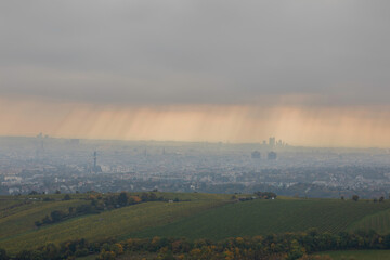 panoramic view of the city of vienna on a rainy day
