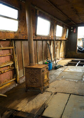 Fototapeta na wymiar Interior of a gutted narrow boat