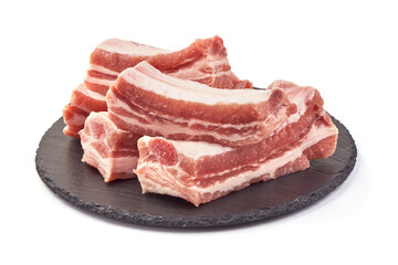 Pork Ribs, raw meat, close-up, isolated on white background