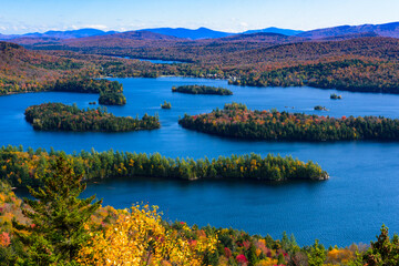 Blue mountain lake in the Adirondack view from castle rock viewpoint
