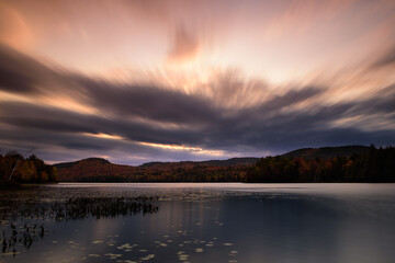 Colorful sunset over Putnam pond