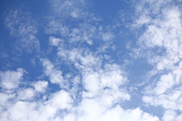 Summer blue sky with white clouds, background, copy space.