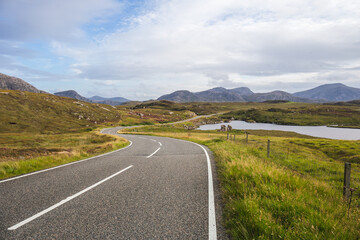 Road along the coast of Uig Sand and Harris island, Outer Hebrides, Scotland.