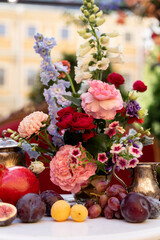 wedding decoration on air with fruits and flowers