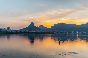 dusk in the lagoon rodrigo de freitas with the gavea stone and the two hill brothers in the background