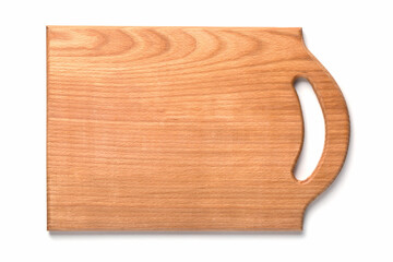New rectangular wooden cutting board isolated on white background. Top view. Mockup for food project.