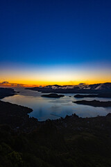 Sunrise at a fjord in New Zealand