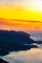 Sunrise at a fjord in New Zealand