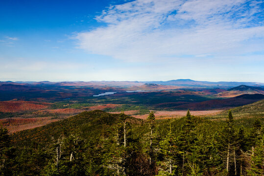 McKenzie Mountain and Franklin falls pond seen from Whiteface mountains during fall