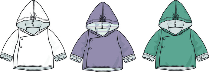 babies and toddlers vector fashion flat sketch hooded coat design