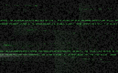 Glitch matrix effect. Green digital distortion. Horizontal lines on black backdrop. No signal texture. Video rewind template. Random abstract elements. Vector illustration