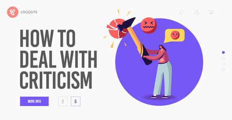 Fototapeta premium Network Harassment, Criticism or Bullying Landing Page Template. Angry Female Character Send Offensive Messages Online