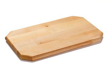 New rectangular wooden cutting board isolated on white background. Full depth of field. Mockup for food project.