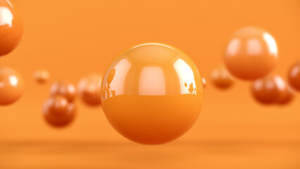 Abstract background with 3d spheres. Yellow bubbles. 3D illustration of balls. Colorful design concept. Banner or flyer background. Decoration elements for design.