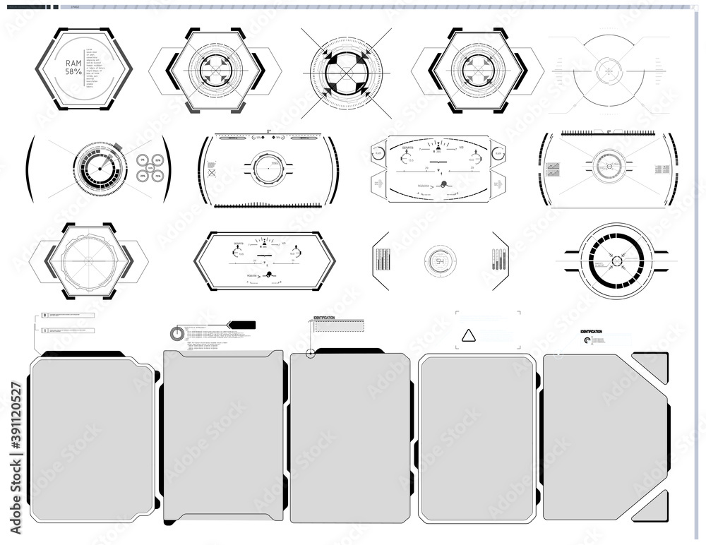 Poster futuristic vector hud interface screen design. digital callouts titles. hud ui gui futuristic user i