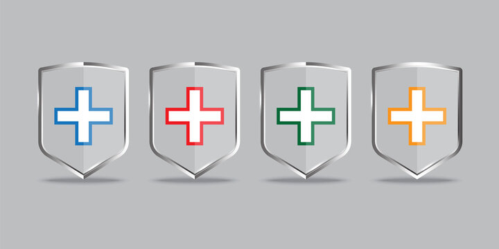 Icon with medical shields. Healthcare concept. Immune system icon. Protection symbol. Stock image. EPS10.