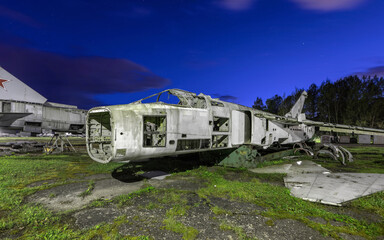 Abandoned Russian military aircraft on the runway of an airbase