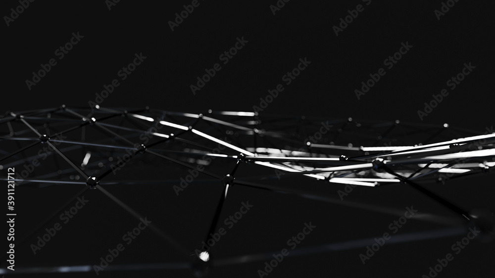 Wall mural network connection structure. science background. abstract molecules design. black atoms. background