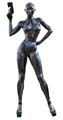robotic woman in metallic armour