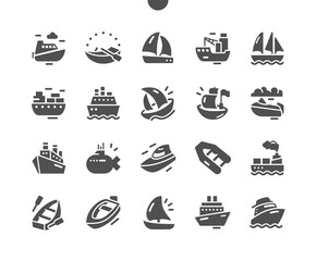 Sailing boat. Logistics and transportation of an international container cargo ship. Ships and Boats. Vector Solid Icons. Simple Pictogram
