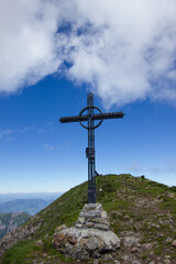 summit cross on the rossstock, a mountain in central switzerland