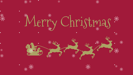 Fototapeta na wymiar Christmas greeting with Santa Claus in a sleigh with the reindeer with the text of Merry Christmas