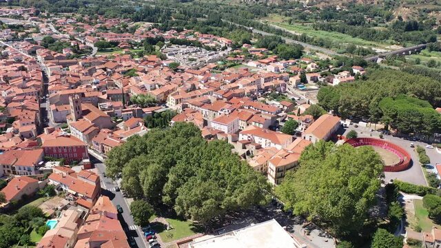 Panoramic view from above on the picturesque city Millas. France. High quality 4k footage