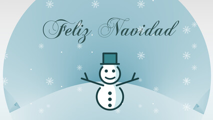 Snowball for Christmas greeting with snowman with the text of Merry Christmas in Spanish