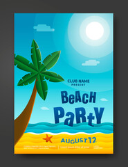 Summer beach party poster. Sea and sand