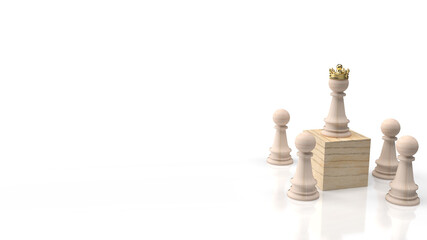 The wood chess and gold crown on wood cube for business content 3d rendering.