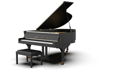 Black-Gold Grand Piano under white background. 3D illustration. 3D high quality rendering. 3D CG.