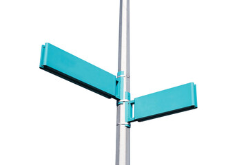 Fototapeta premium Street name pole. Signpost isolated on white. Empty copy space. Blank information place. Tourist guide arrow.
