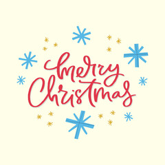 Merry Christmas red ink flat vector lettering