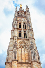 Fototapeta na wymiar Bordeaux Pey Berland Tower . Gothic bell tower from 15th century . Attraction in french city Bordeaux