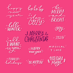 Christmas holidays vector white ink lettering set