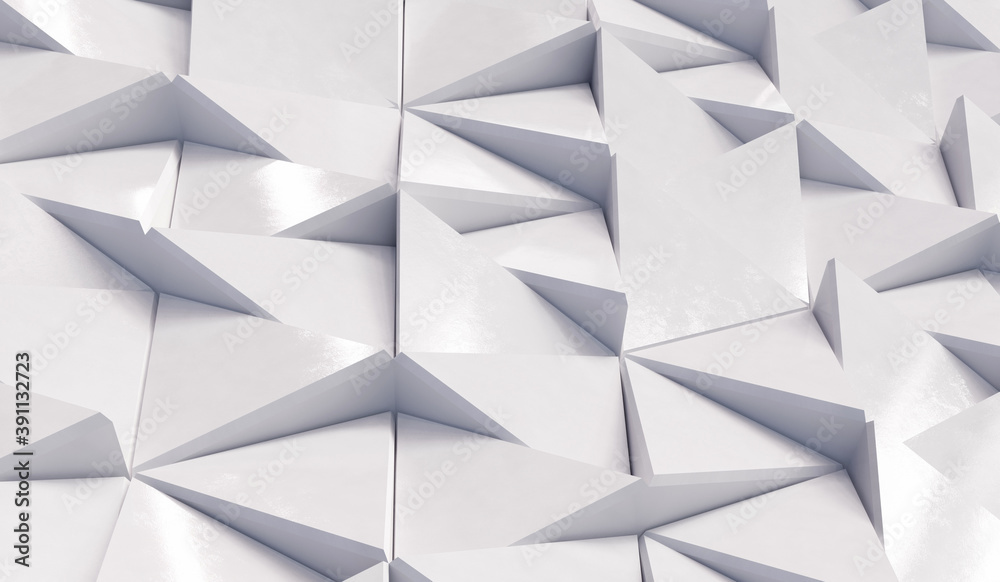 Wall mural abstract triangular background with white triangles. geometric 3d rendering